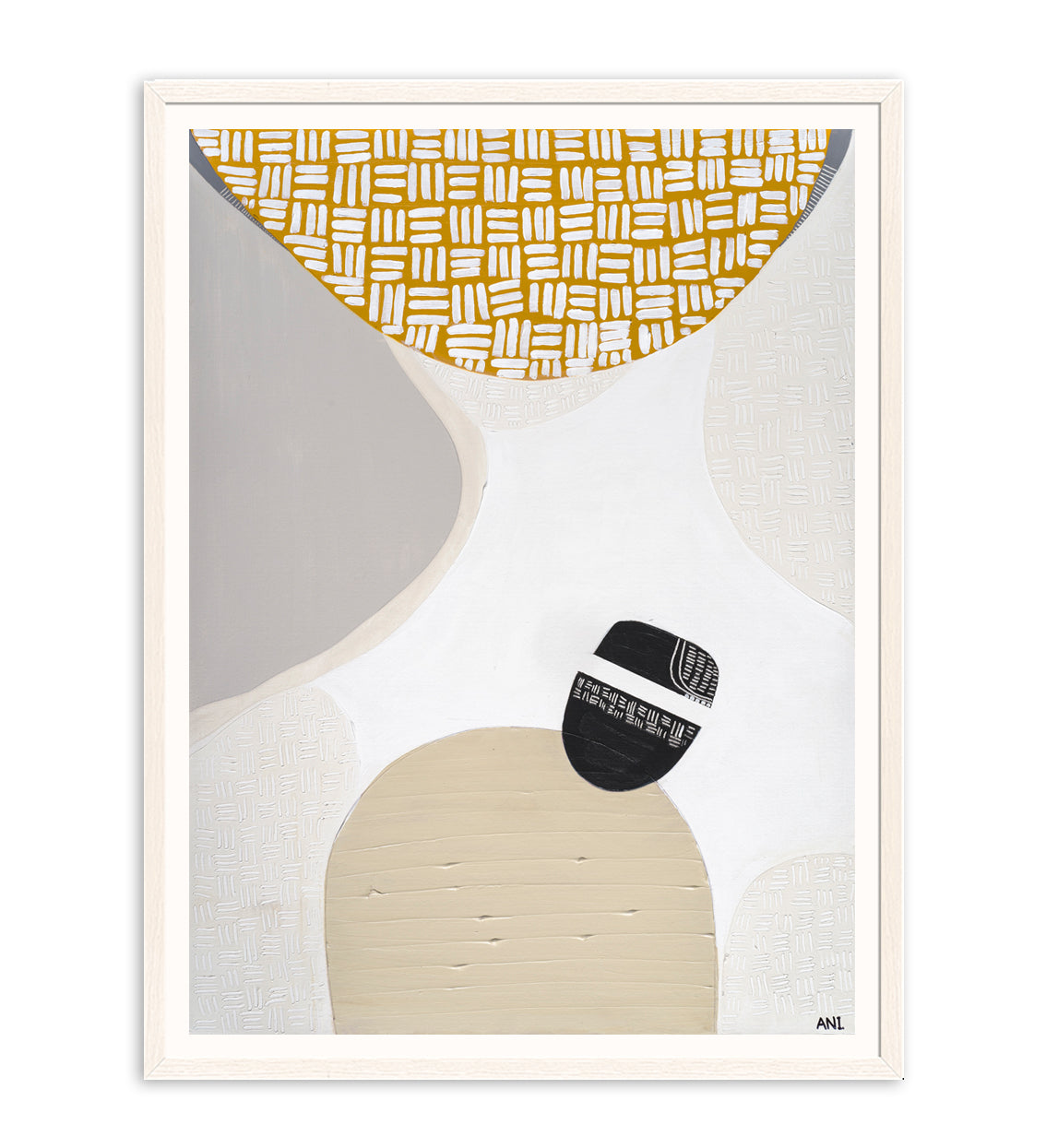 "Golden Outback 2 print by Ani Ipradjian – Australian abstract outback art in earthy mustard and grey tones celebrating nature and gold heritage"