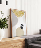 "Golden Outback 2" – Original abstract Australian landscape painting by Ani Ipradjian, featuring mustard and grey tones symbolising the outback, climate, and coastal wildlife, inspired by Australia’s rich natural and gold prospecting heritage.