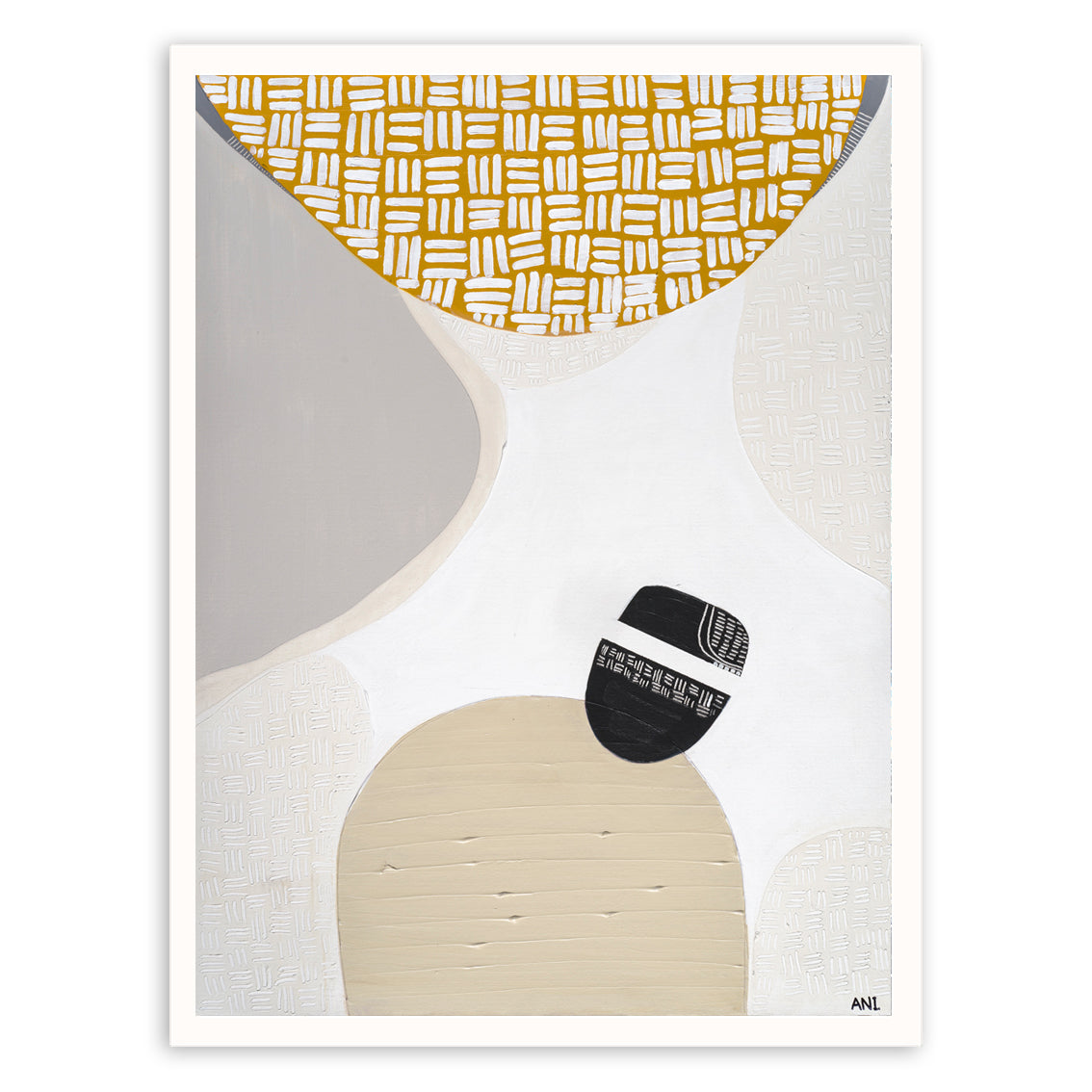 "Golden Outback 2 print by Ani Ipradjian – Australian abstract outback art in earthy mustard and grey tones celebrating nature and gold heritage"