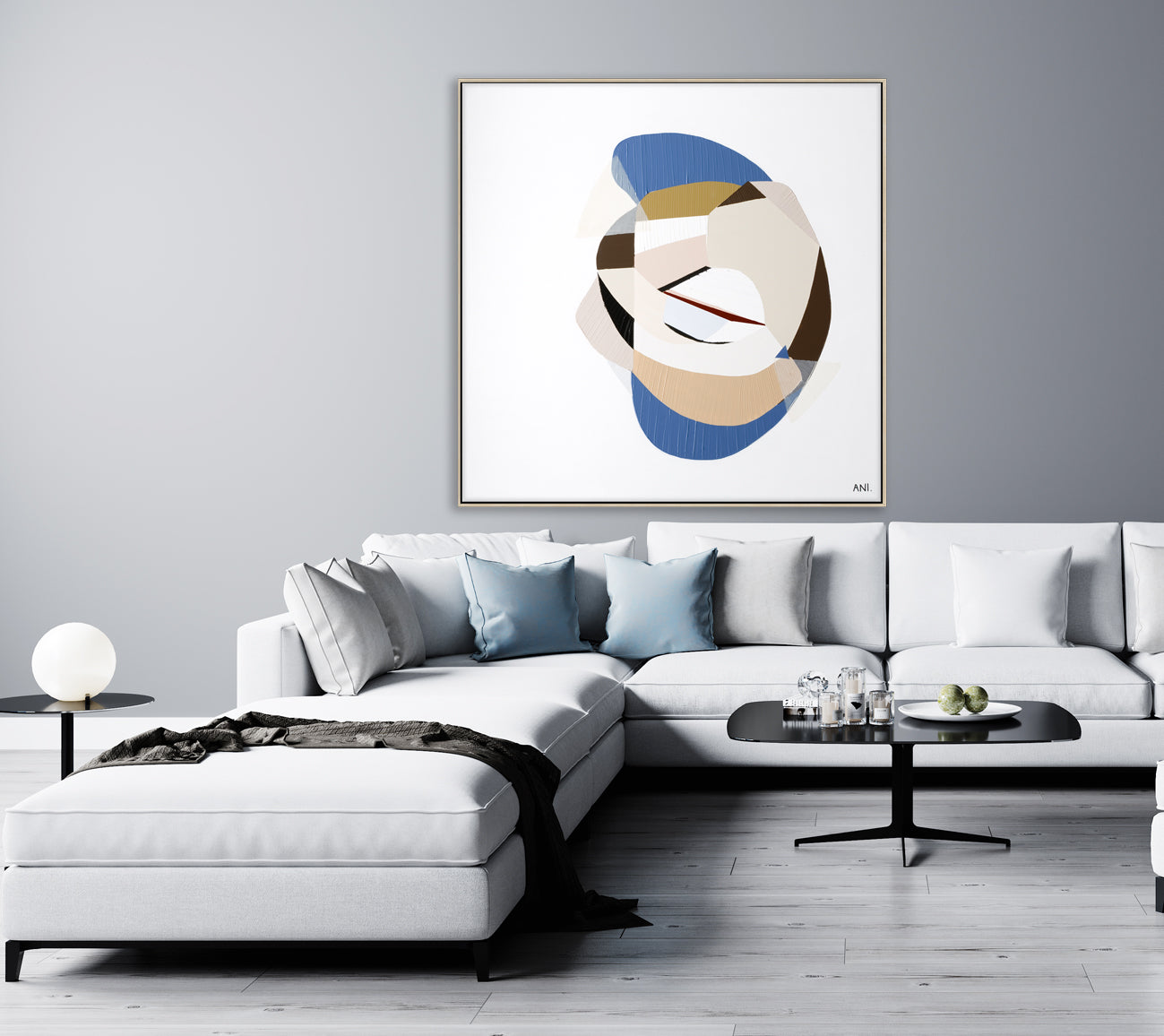"Golden Sapphire 1" – Original abstract painting by Australian artist Ani Ipradjian, inspired by golden and blue sapphires, family legacy, and the elegance of gemstone colour palettes.