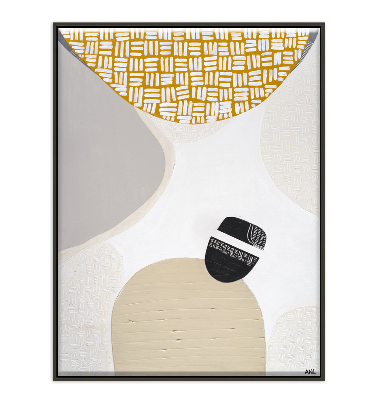 "Golden Outback 2 print by Ani Ipradjian – Australian abstract outback art in earthy mustard and grey tones celebrating nature and gold heritage"