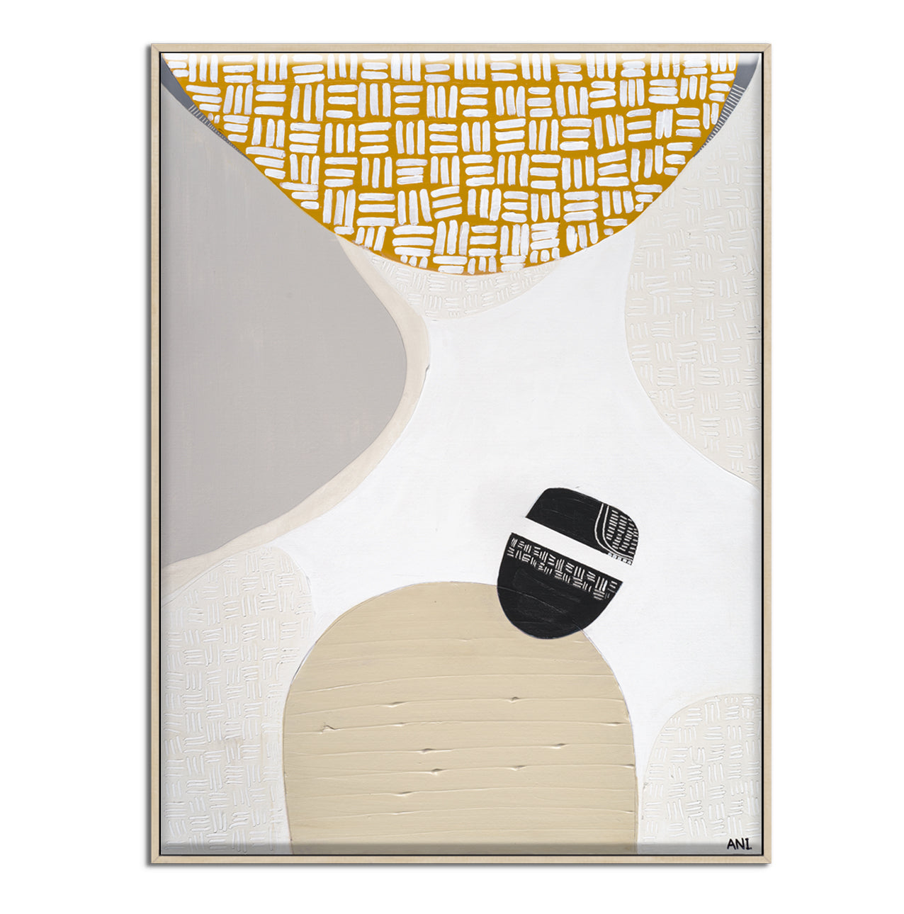 "Golden Outback 2 print by Ani Ipradjian – Australian abstract outback art in earthy mustard and grey tones celebrating nature and gold heritage"