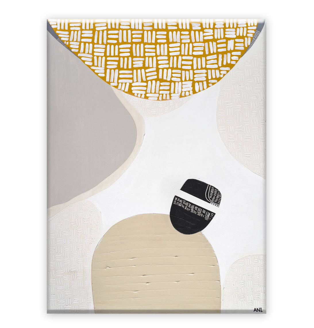 "Golden Outback 2 print by Ani Ipradjian – Australian abstract outback art in earthy mustard and grey tones celebrating nature and gold heritage"