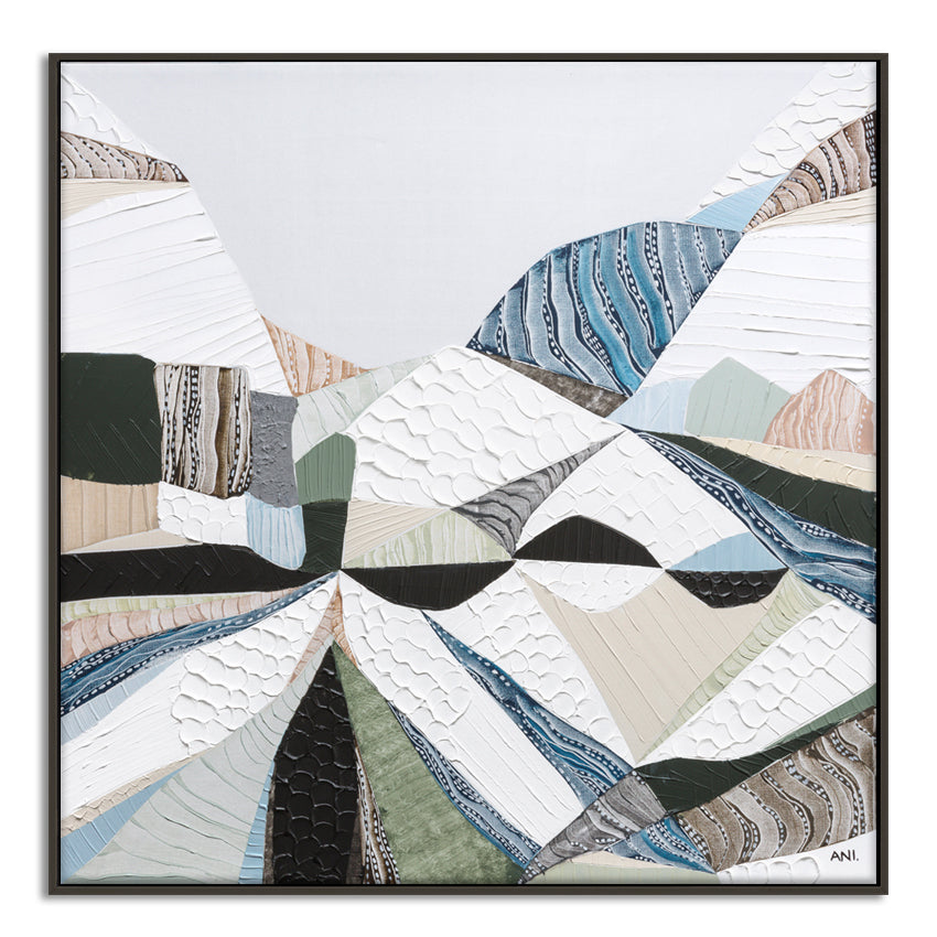 Great Dividing Plateau 6 abstract Australian mountain landscape painting by Melbourne artist Ani Ipradjian, inspired by the Great Dividing Range across Queensland, New South Wales, and Victoria, featuring earthy tones, sage greens, and rich textured layers, contemporary Australian wall art for collectors and interior designers worldwide