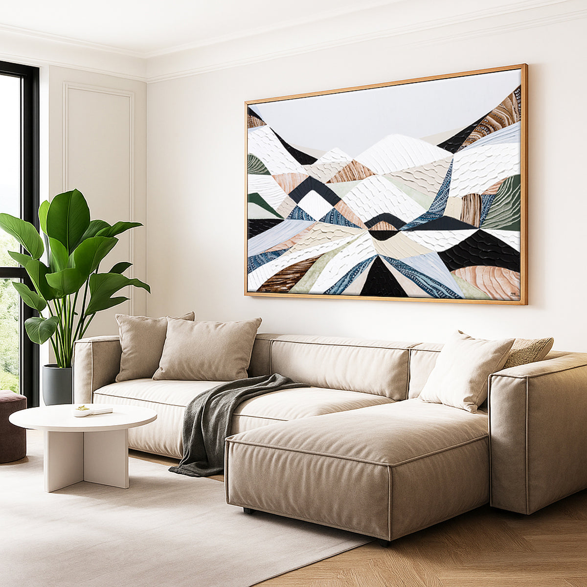 Great Dividing Ranges original Australian mountain landscape painting by Melbourne-based Australian artist Ani Ipradjian, textured acrylic and mixed media canvas artwork in earthy browns and sage greens, framed in Tasmanian Oak, with Australian wall art, canvas prints and giclée fine art prints available.