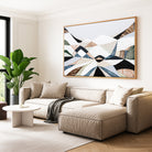 Great Dividing Ranges original Australian mountain landscape painting by Melbourne-based Australian artist Ani Ipradjian, textured acrylic and mixed media canvas artwork in earthy browns and sage greens, framed in Tasmanian Oak, with Australian wall art, canvas prints and giclée fine art prints available.