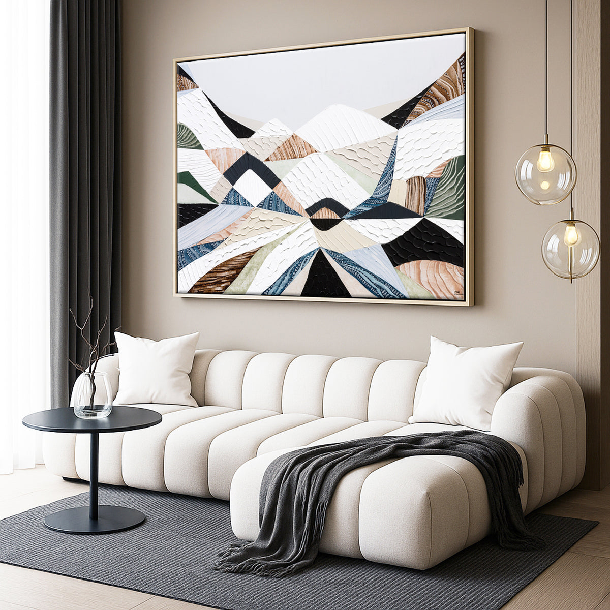 Great Dividing Ranges original Australian mountain landscape painting by Melbourne-based Australian artist Ani Ipradjian, textured acrylic and mixed media canvas artwork in earthy browns and sage greens, framed in Tasmanian Oak, with Australian wall art, canvas prints and giclée fine art prints available.