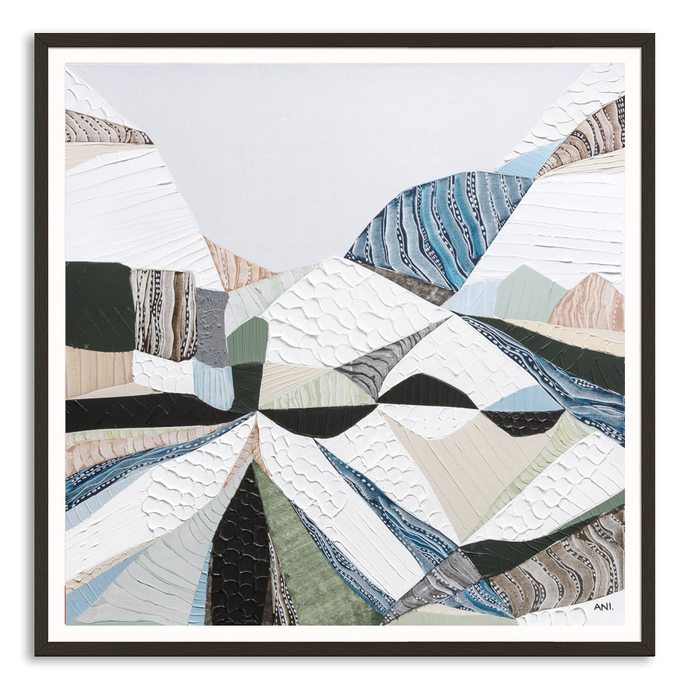 Great Dividing Plateau 6 abstract Australian mountain landscape painting by Melbourne artist Ani Ipradjian, inspired by the Great Dividing Range across Queensland, New South Wales, and Victoria, featuring earthy tones, sage greens, and rich textured layers, contemporary Australian wall art for collectors and interior designers worldwide