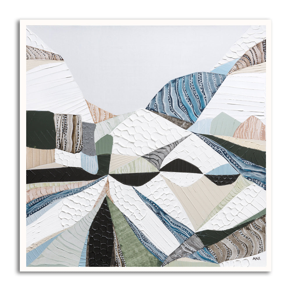 Great Dividing Plateau 6 abstract Australian mountain landscape painting by Melbourne artist Ani Ipradjian, inspired by the Great Dividing Range across Queensland, New South Wales, and Victoria, featuring earthy tones, sage greens, and rich textured layers, contemporary Australian wall art for collectors and interior designers worldwide