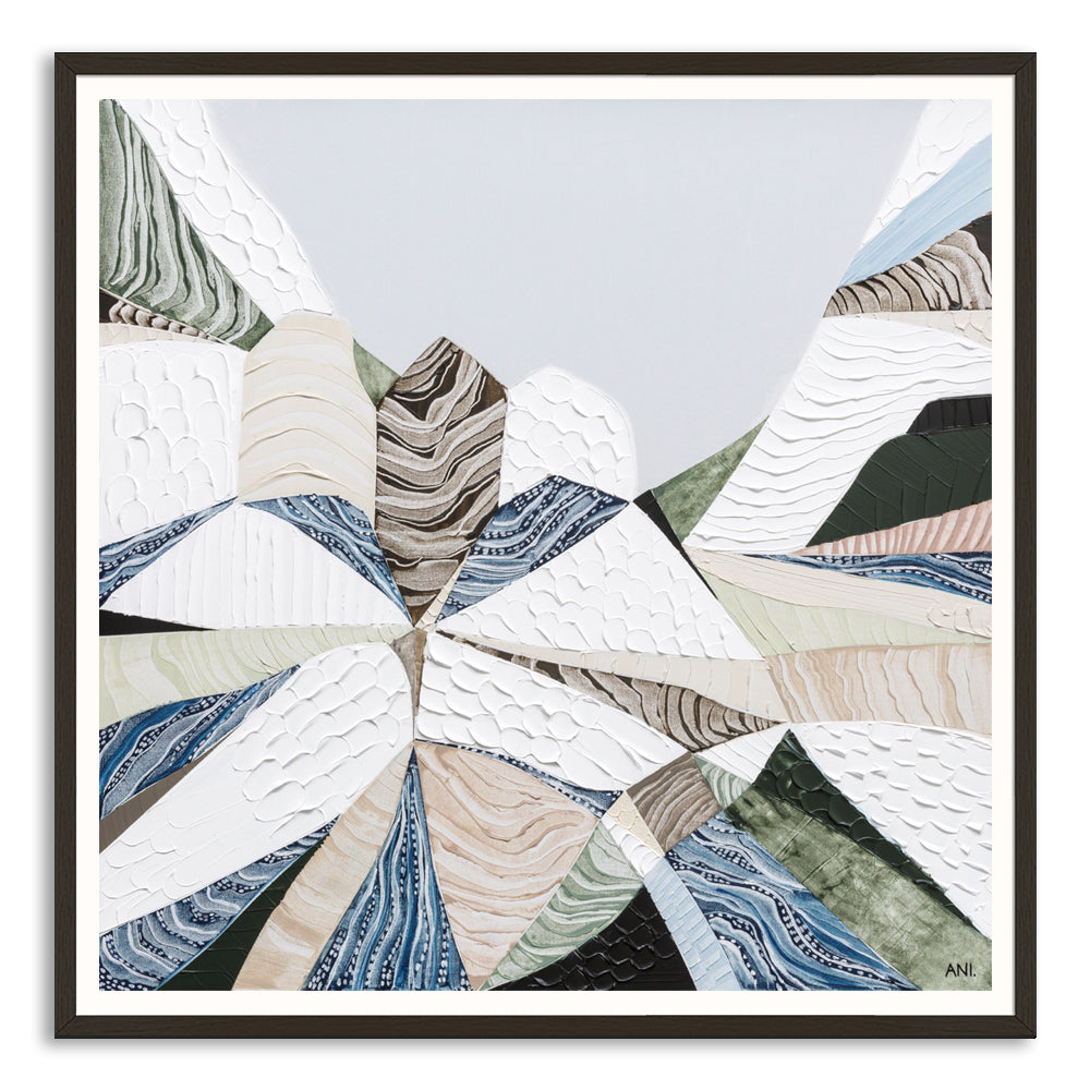 Great Dividing Plateau 7 abstract Australian mountain landscape painting by Melbourne artist Ani Ipradjian, Australian artist inspired by the Great Dividing Range across Queensland, New South Wales, and Victoria, featuring earthy tones, sage greens, and rich textured layers, contemporary Australian wall art for collectors and interior designers worldwide