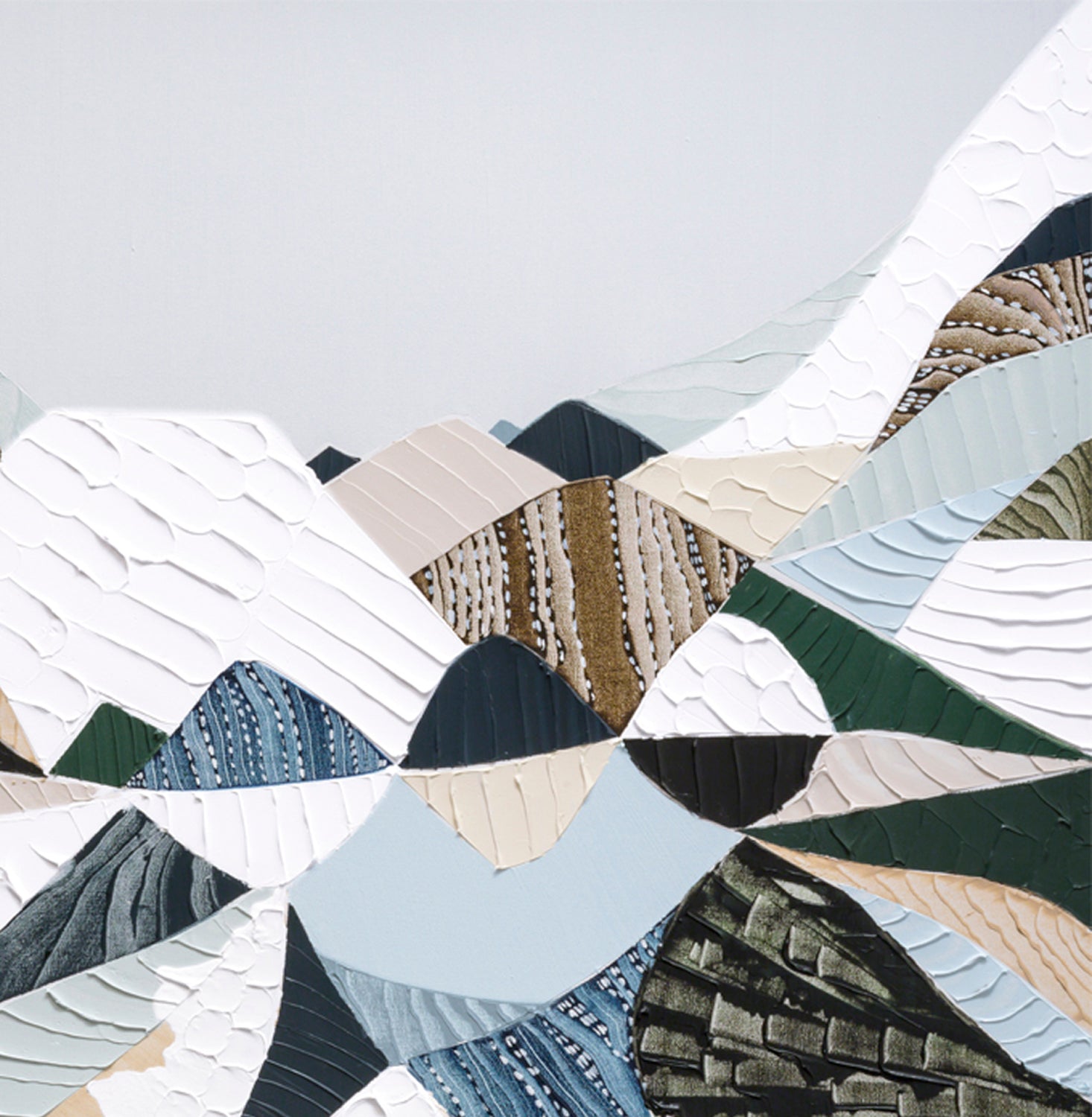 Great Dividing Plateau 14 Australian abstract mountain landscape painting and art print by Melbourne-based, Australian-based artist Ani Ipradjian, inspired by the Great Dividing Range, featuring earthy browns, sage greens, rich textures and native Australian bushland.