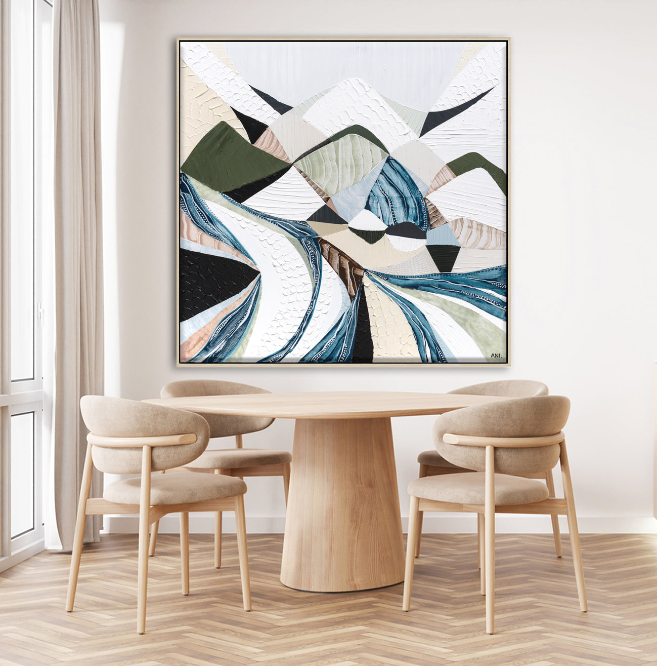 Great Dividing Plateau 1 abstract Australian mountain landscape artwork by Melbourne artist Ani Ipradjian, inspired by the Great Dividing Range, featuring earthy tones, layered textures, and native bushland, contemporary Australian art for collectors and interiors worldwide