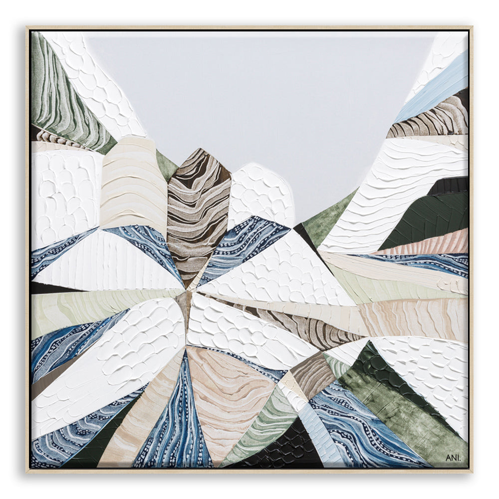 Great Dividing Plateau 7 abstract Australian mountain landscape painting by Melbourne artist Ani Ipradjian, Australian artist inspired by the Great Dividing Range across Queensland, New South Wales, and Victoria, featuring earthy tones, sage greens, and rich textured layers, contemporary Australian wall art for collectors and interior designers worldwide