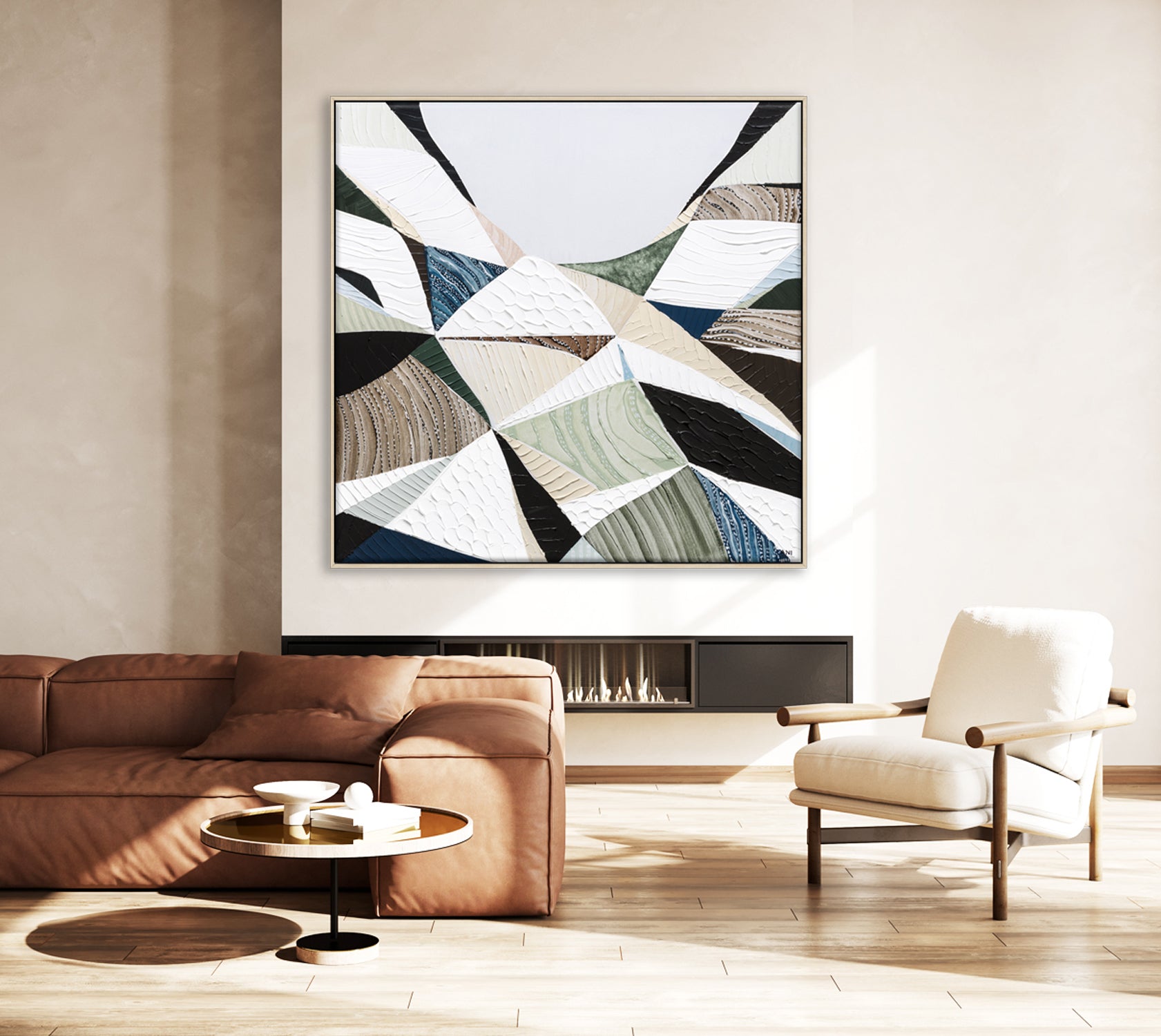 Great Dividing Plateau 8 abstract Australian mountain landscape painting by Melbourne artist Ani Ipradjian, featuring earthy browns, sage greens, and rich textured layers inspired by the Great Dividing Range. Contemporary Australian wall art capturing native bushland, rugged terrain, and the natural beauty of Queensland, New South Wales, and Victoria, ideal for art collectors, interior designers, and lovers of Australian landscape paintings.