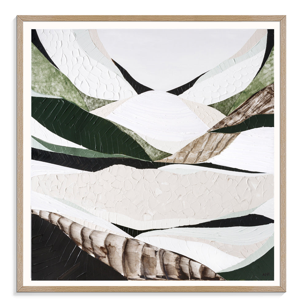 Australian Dividing Ranges 2 abstract mountain landscape painting by Melbourne-based Australian artist Ani Ipradjian, inspired by the Great Dividing Range spanning Queensland, New South Wales, and Victoria. Earthy browns, sage greens, and rich textures reflect native bushland and rugged Australian terrain, ideal for art collectors, interior designers, and lovers of contemporary Australian landscape art worldwide.