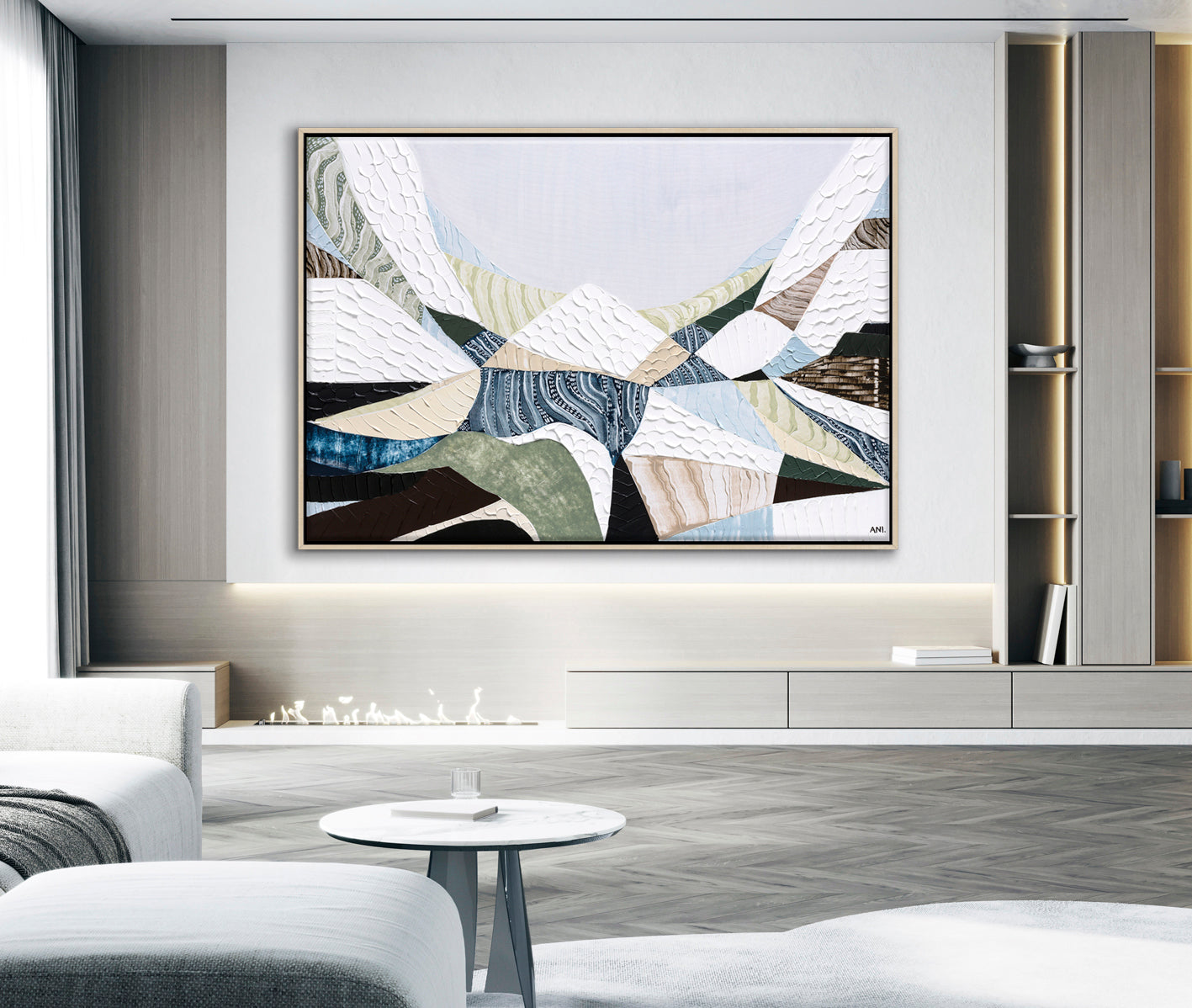 Great Dividing Range original abstract mountain landscape painting Australia, large textured Australian wall art with earthy browns and sage greens, contemporary acrylic artwork inspired by native bushland across Queensland New South Wales Victoria