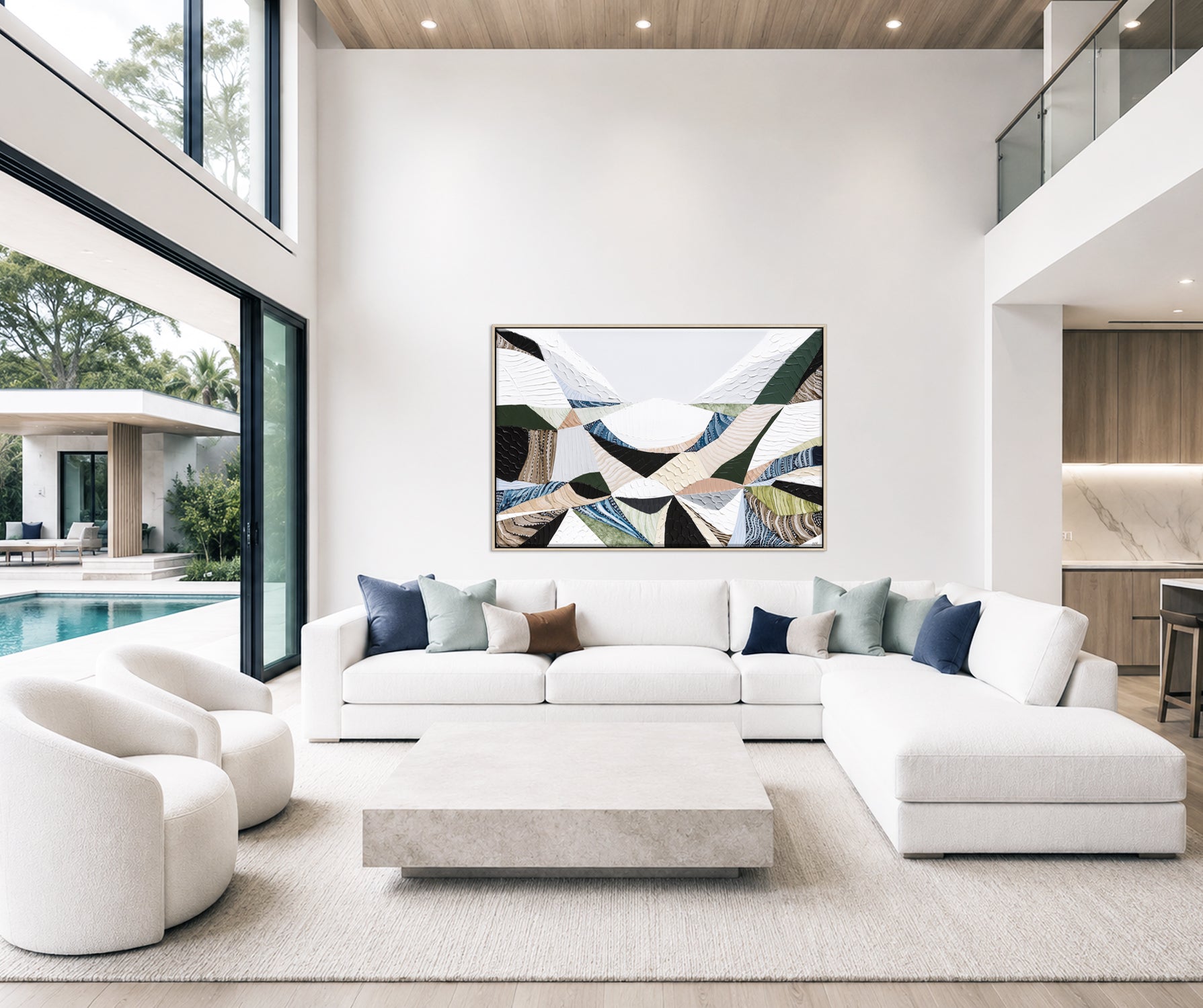 Contemporary Australian abstract art art painting and print inspired by Victorian bluestone (Olivine Basalt) by Melbourne artist Ani Ipradjian. Textured fine art print featuring earthy neutral colours, layered abstract forms and Australian volcanic stone inspiration. Ideal wall art for modern living rooms, dining rooms, offices and contemporary Australian interiors. Museum-quality print available framed in Tasmanian Oak, Black or White with free shipping Australia-wide.