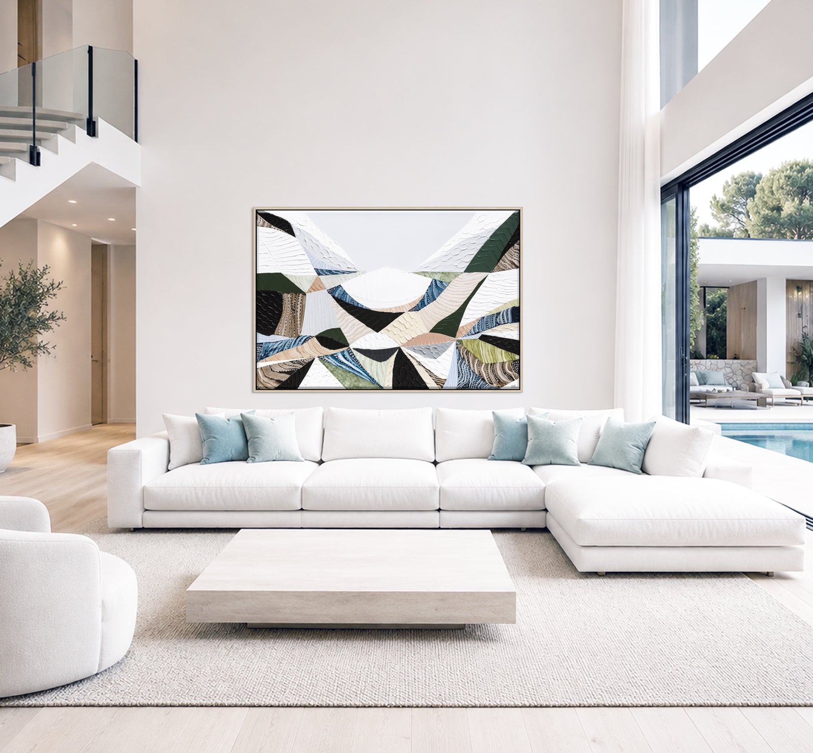 Contemporary Australian abstract art art painting and print inspired by Victorian bluestone (Olivine Basalt) by Melbourne artist Ani Ipradjian. Textured fine art print featuring earthy neutral colours, layered abstract forms and Australian volcanic stone inspiration. Ideal wall art for modern living rooms, dining rooms, offices and contemporary Australian interiors. Museum-quality print available framed in Tasmanian Oak, Black or White with free shipping Australia-wide.