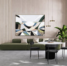 Contemporary Australian abstract art art painting and print inspired by Victorian bluestone (Olivine Basalt) by Melbourne artist Ani Ipradjian. Textured fine art print featuring earthy neutral colours, layered abstract forms and Australian volcanic stone inspiration. Ideal wall art for modern living rooms, dining rooms, offices and contemporary Australian interiors. Museum-quality print available framed in Tasmanian Oak, Black or White with free shipping Australia-wide.