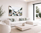 Contemporary Australian abstract art print inspired by Victorian bluestone (Olivine Basalt) by Melbourne artist Ani Ipradjian. Textured fine art print featuring earthy neutral colours, layered abstract forms and Australian volcanic stone inspiration. Ideal wall art for modern living rooms, dining rooms, offices and contemporary Australian interiors. Museum-quality print available framed in Tasmanian Oak, Black or White with free shipping Australia-wide.