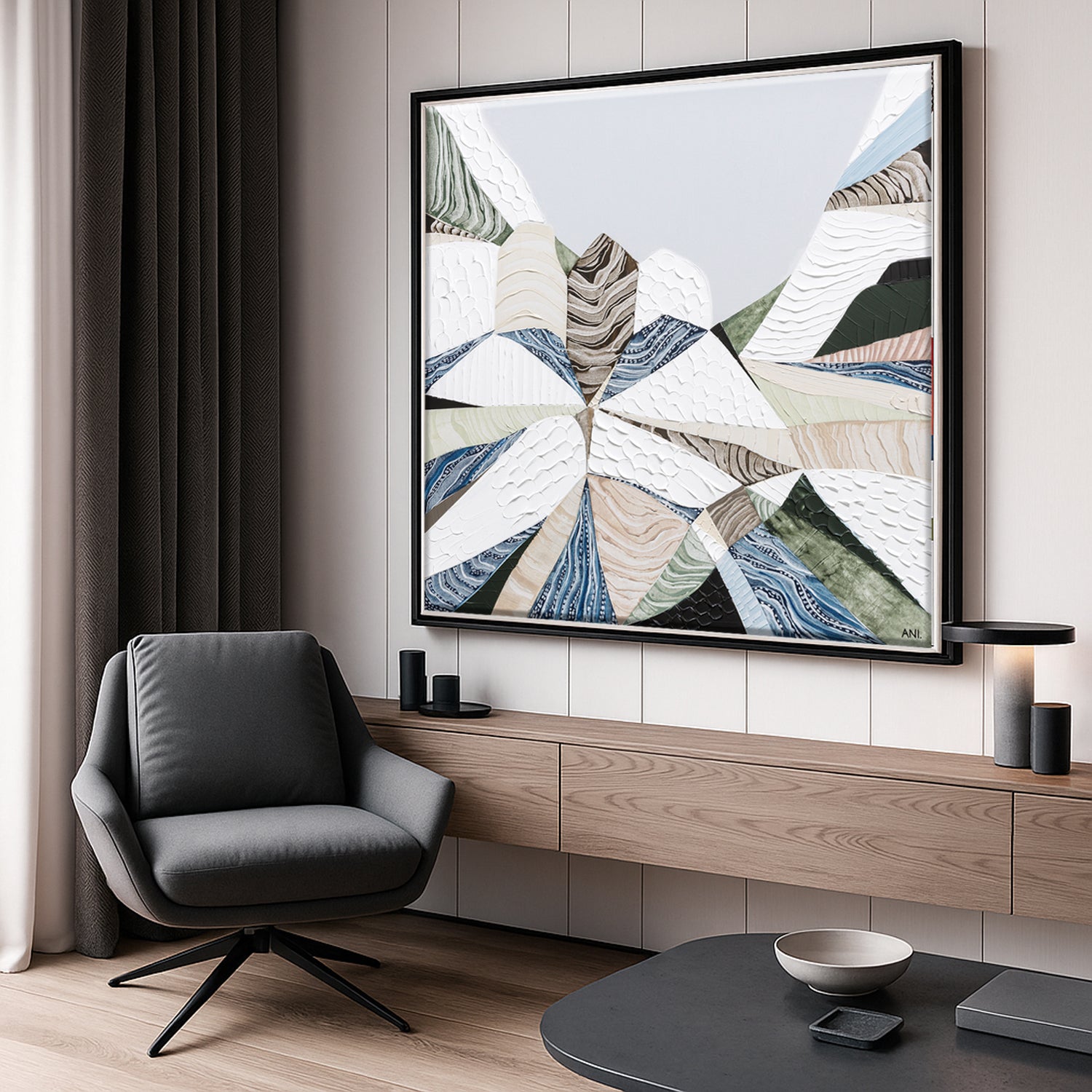 Great Dividing Plateau 7 abstract Australian mountain landscape painting by Melbourne artist Ani Ipradjian, Australian artist inspired by the Great Dividing Range across Queensland, New South Wales, and Victoria, featuring earthy tones, sage greens, and rich textured layers, contemporary Australian wall art for collectors and interior designers worldwide