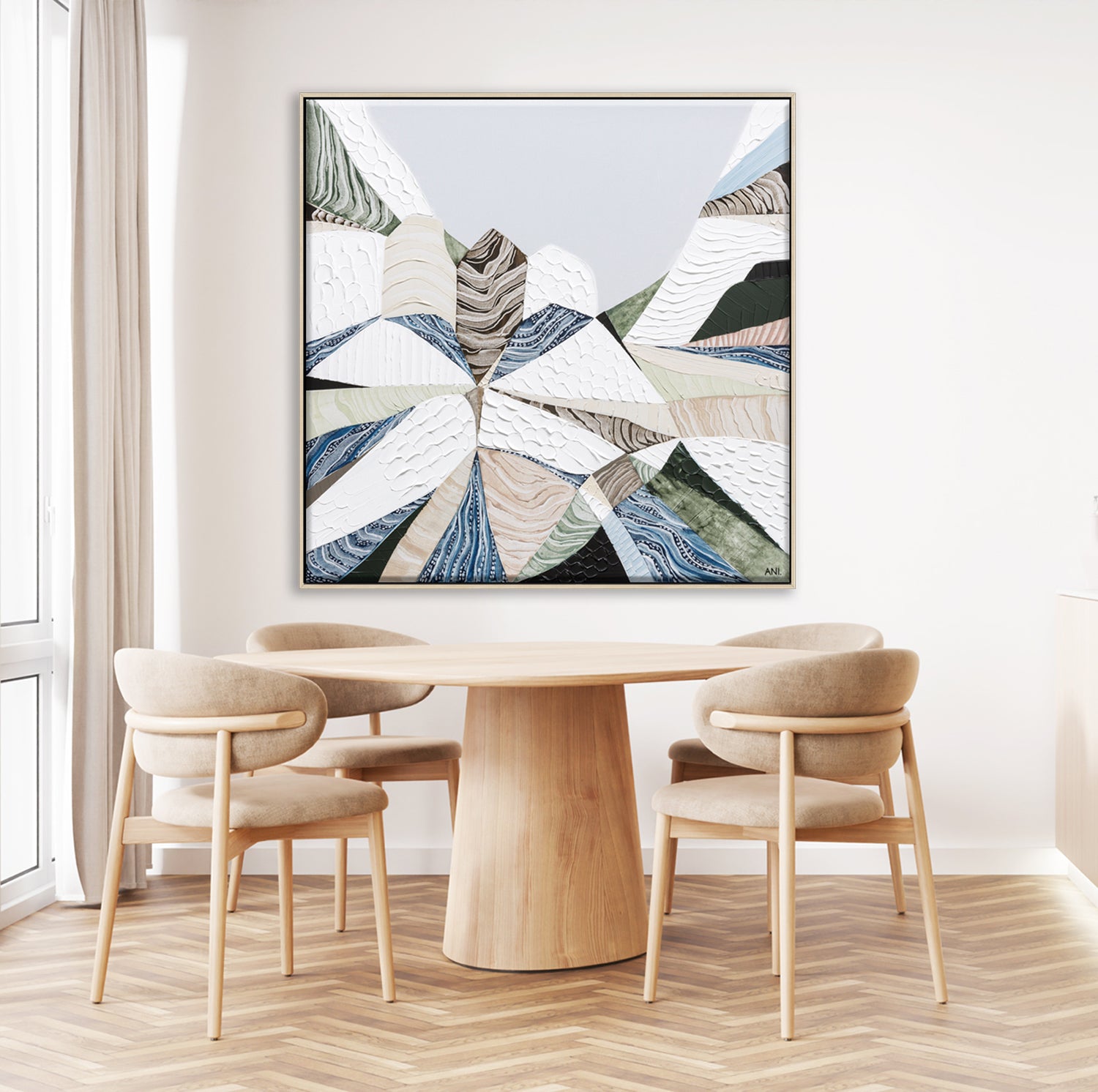 Great Dividing Plateau 7 abstract Australian mountain landscape painting by Melbourne artist Ani Ipradjian, Australian artist inspired by the Great Dividing Range across Queensland, New South Wales, and Victoria, featuring earthy tones, sage greens, and rich textured layers, contemporary Australian wall art for collectors and interior designers worldwide