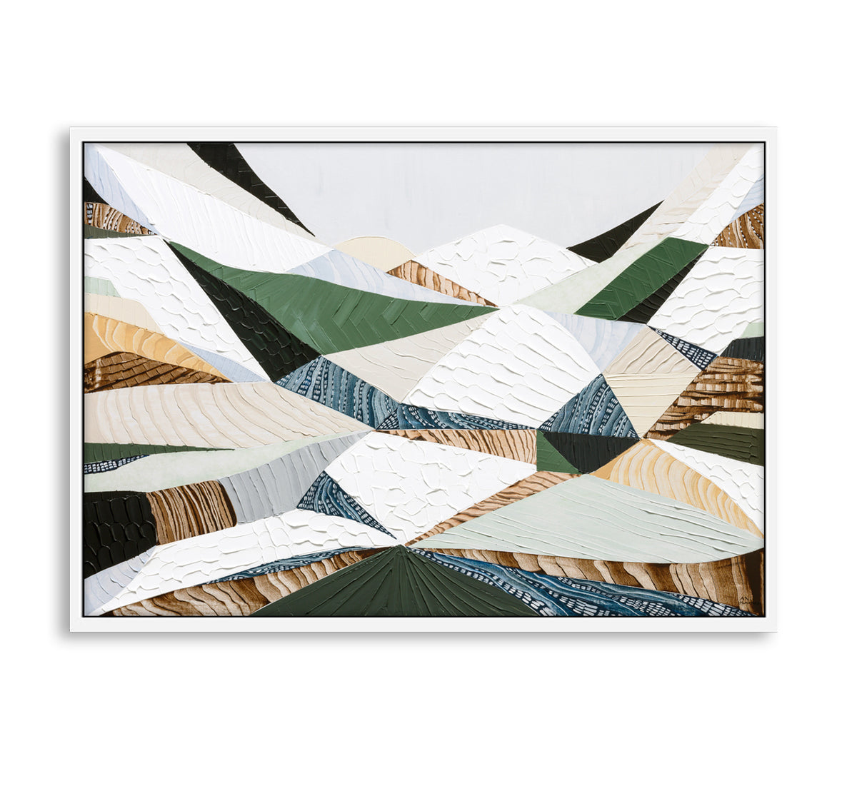 Great Dividing Ranges original Australian mountain landscape painting by Melbourne-based Australian artist Ani Ipradjian, textured acrylic and mixed media canvas artwork in earthy browns and sage greens, framed in Tasmanian Oak, with Australian wall art, canvas prints and giclée fine art prints available.