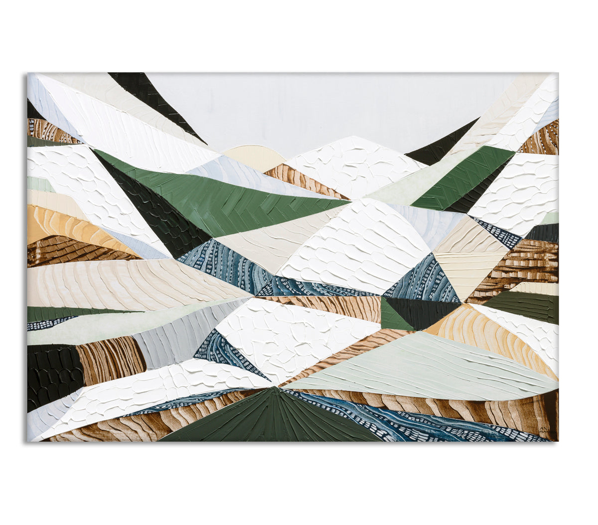 Great Dividing Ranges original Australian mountain landscape painting by Melbourne-based Australian artist Ani Ipradjian, textured acrylic and mixed media canvas artwork in earthy browns and sage greens, framed in Tasmanian Oak, with Australian wall art, canvas prints and giclée fine art prints available.
