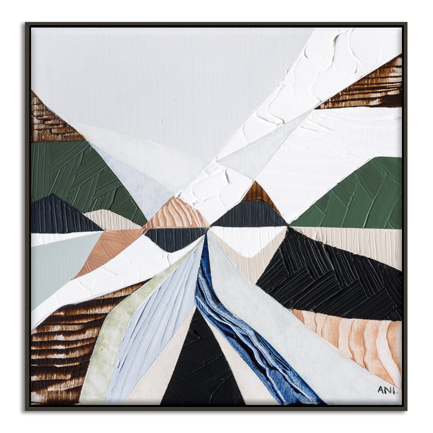 Heart of the Ranges 1 original Australian landscape painting by Melbourne-based Australian artist Ani Ipradjian, inspired by the Great Dividing Ranges with earthy tones, native bushland colours and textured abstract detail, available as original Australian art, affordable wall art and fine art prints.