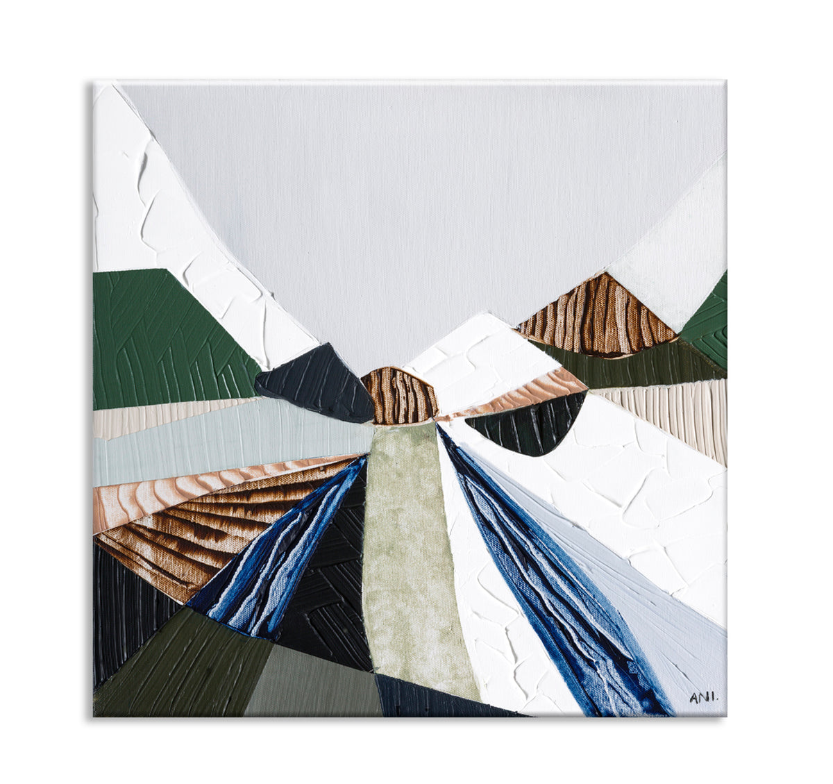 Heart of the Ranges 2 original Australian landscape painting by Melbourne-based Australian artist Ani Ipradjian, inspired by the Great Dividing Ranges with earthy tones, native bushland colours and textured abstract detail, available as original Australian art, affordable wall art and fine art prints.
