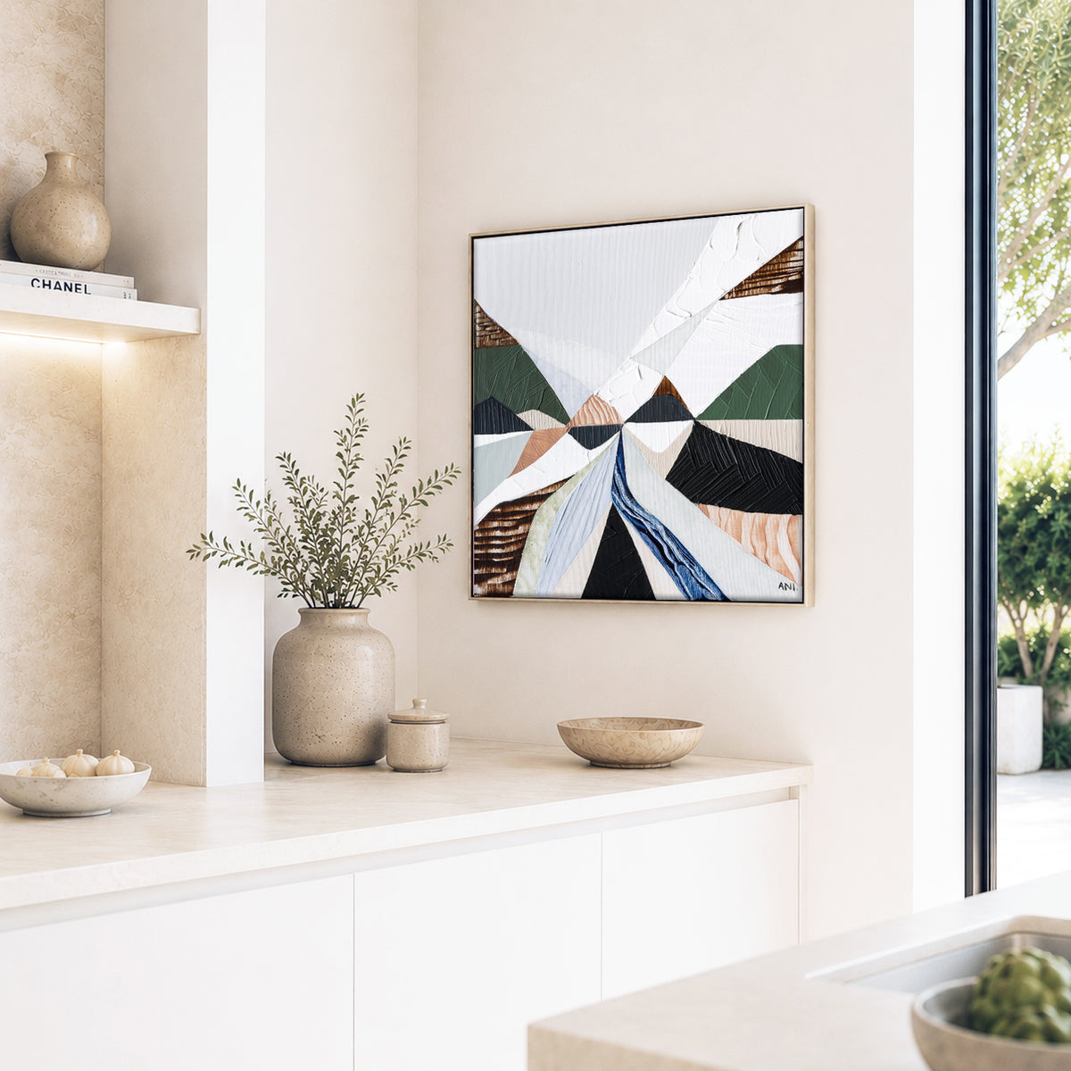 Heart of the Ranges 1 original Australian landscape painting by Melbourne-based Australian artist Ani Ipradjian, inspired by the Great Dividing Ranges with earthy tones, native bushland colours and textured abstract detail, available as original Australian art, affordable wall art and fine art prints.