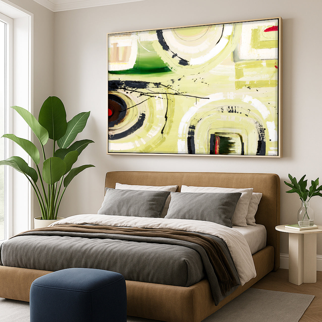Inspiration – Original abstract painting by Australian artist Ani Ipradjian. The artwork that sparked her professional art journey, featuring bold textures and dynamic forms. Painted in 2008 and launched as the foundation of her signature style in 2018. Framed in Tasmanian Oak, black, or white. A powerful statement piece for collectors and modern interiors.
