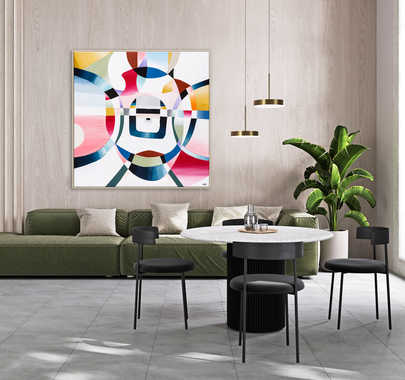 "Love Lock Bridge" – Original abstract painting by Australian artist Ani Ipradjian, inspired by Melbourne's Evan Walker Bridge, featuring layered textures and romantic symbolism in a palette of soft, emotional tones; framed in Tasmanian Oak, Black, or White.