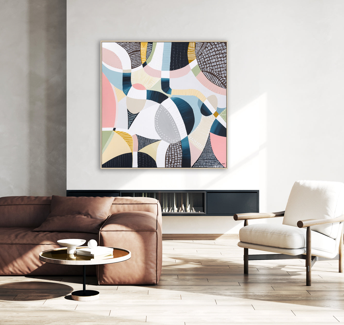 Abstract aerial artwork of the Melbourne Cricket Ground (MCG) by Australian artist Ani Ipradjian, featuring the iconic oval stadium surrounded by Melbourne’s cityscape and parklands. This vibrant print celebrates Australian sports culture, AFL and cricket history—ideal for collectors of contemporary Australian art and international fans of Melbourne’s sporting landmarks.