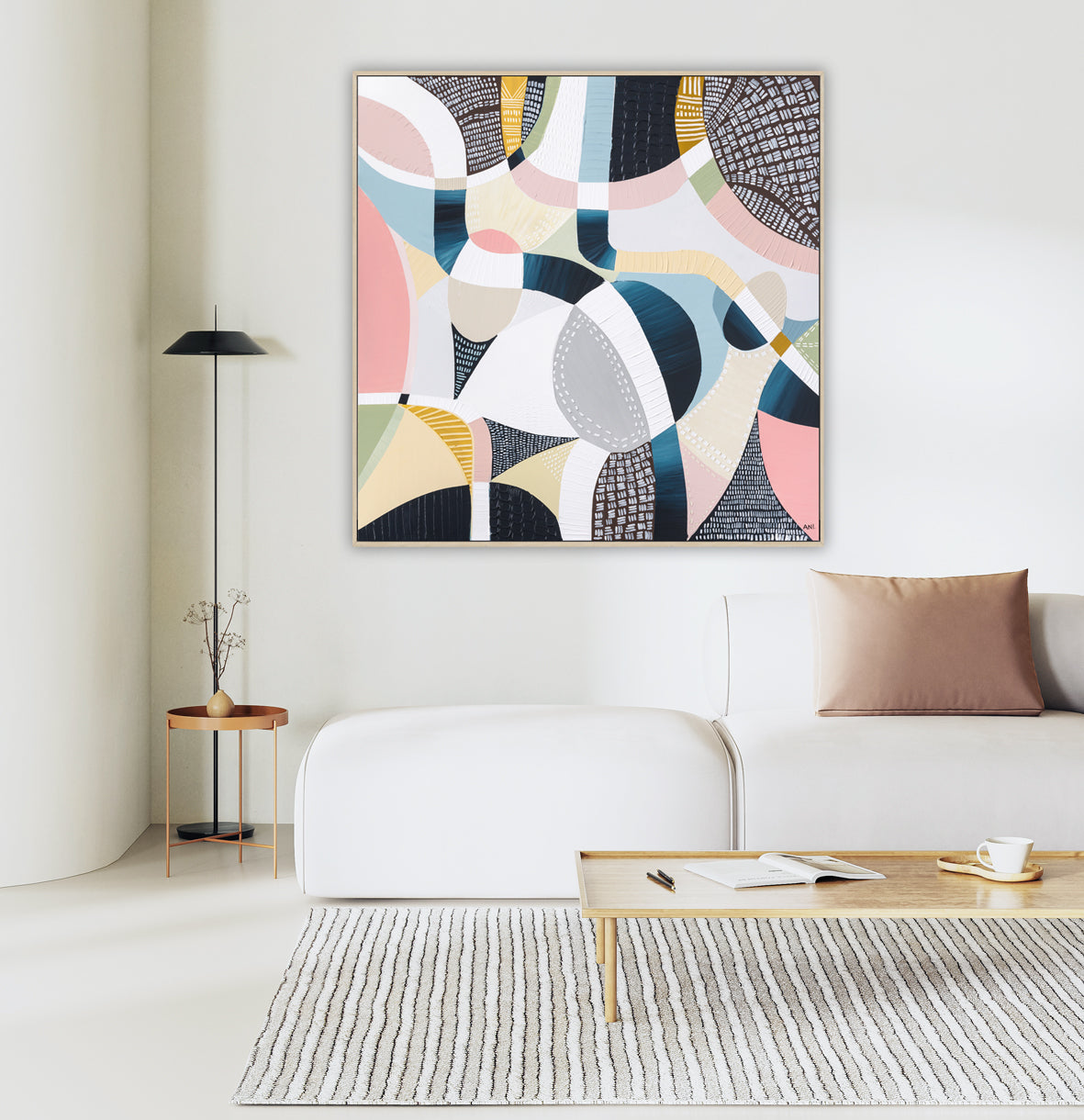 Abstract aerial artwork of the Melbourne Cricket Ground (MCG) by Australian artist Ani Ipradjian, featuring the iconic oval stadium surrounded by Melbourne’s cityscape and parklands. This vibrant print celebrates Australian sports culture, AFL and cricket history—ideal for collectors of contemporary Australian art and international fans of Melbourne’s sporting landmarks.