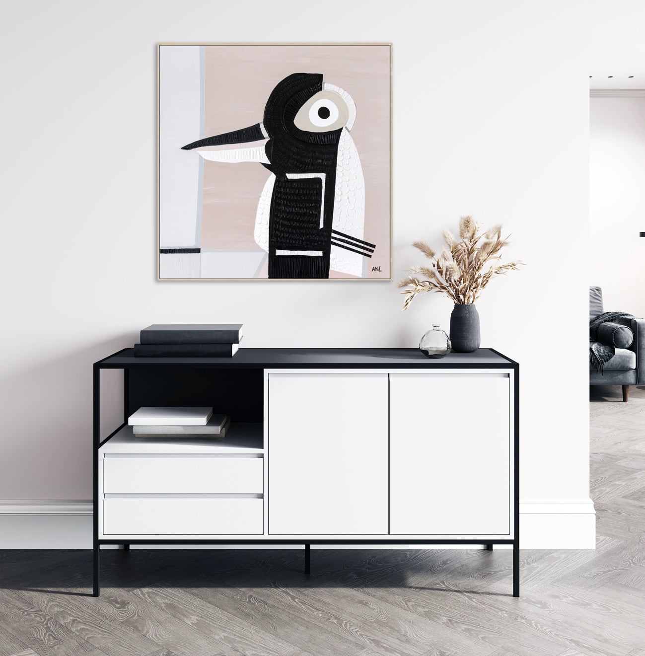 Magpie Spirit print by Ani Ipradjian. Australian bird artwork inspired by the magpie’s symbolism of transformation, intuition, and cultural significance – perfect for art collectors and spiritual interiors.