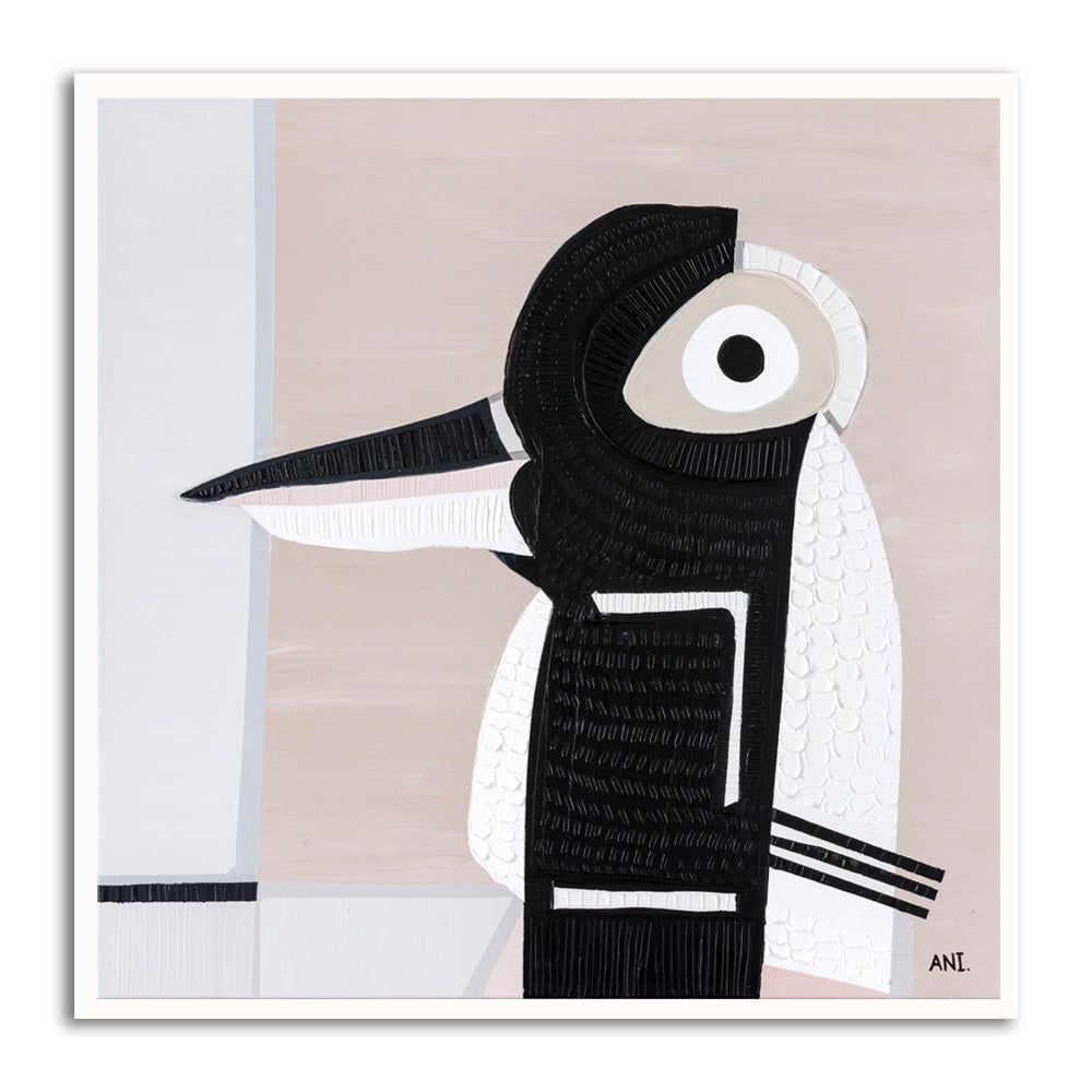 Magpie Spirit print by Ani Ipradjian. Australian bird artwork inspired by the magpie’s symbolism of transformation, intuition, and cultural significance – perfect for art collectors and spiritual interiors.