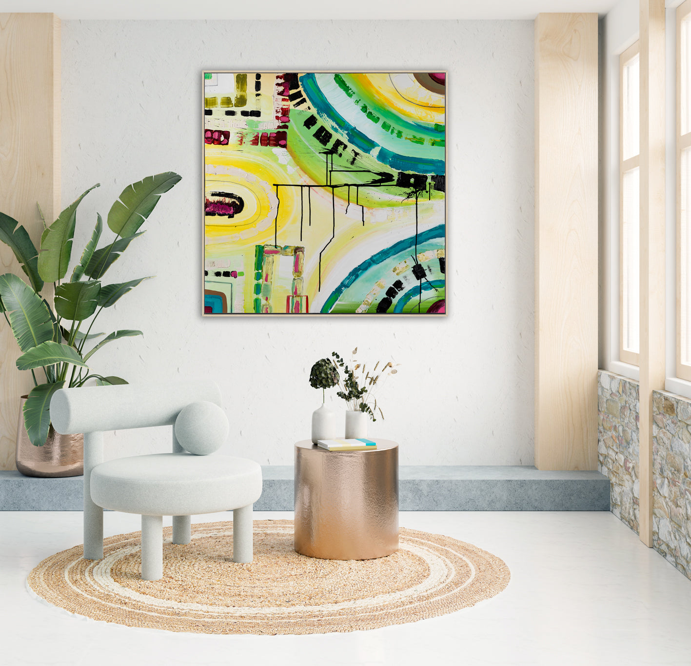 “Melbourne Skyline” print by Australian artist Ani Ipradjian – abstract cityscape artwork featuring vibrant colours and shapes inspired by Melbourne’s urban energy.