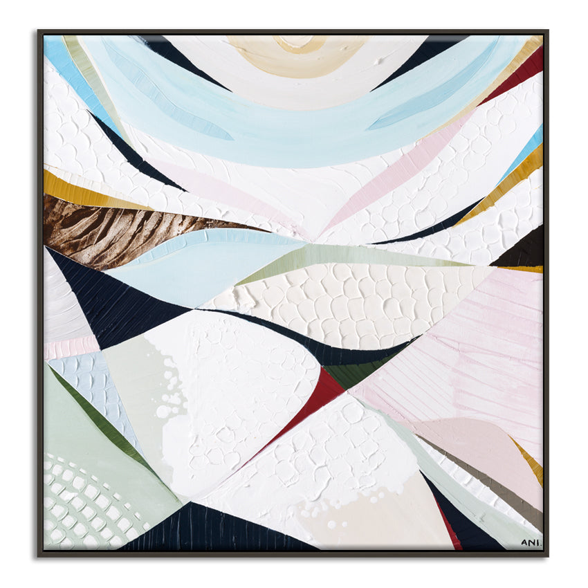 Abstract coastal artwork inspired by Noosa National Park by Australian artist Ani Ipradjian. Features ocean blues, natural textures, and flowing shapes reflecting the Noosa National Park Coastal Walk, Sunshine Beach cliffs, and Queensland’s Sunshine Coast landscape. Ideal for collectors of Australian coastal art, nature wall art, and Noosa-inspired prints and painting