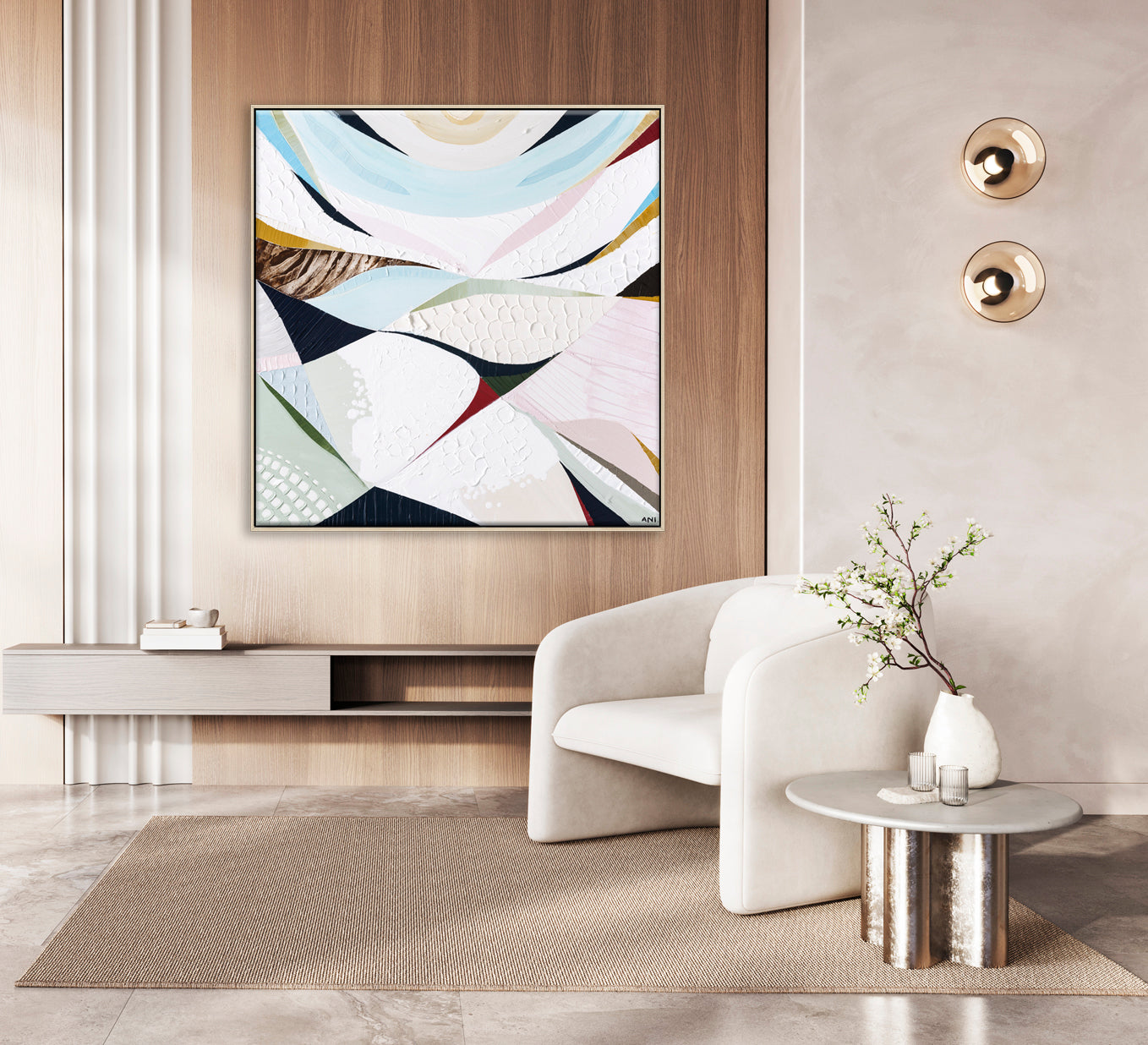 Abstract coastal artwork inspired by Noosa National Park by Australian artist Ani Ipradjian. Features ocean blues, natural textures, and flowing shapes reflecting the Noosa National Park Coastal Walk, Sunshine Beach cliffs, and Queensland’s Sunshine Coast landscape. Ideal for collectors of Australian coastal art, nature wall art, and Noosa-inspired prints and painting