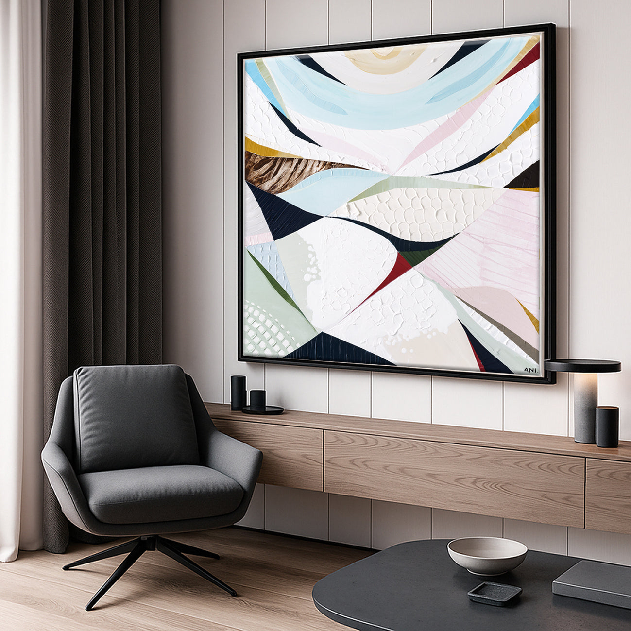 Abstract coastal artwork inspired by Noosa National Park by Australian artist Ani Ipradjian. Features ocean blues, natural textures, and flowing shapes reflecting the Noosa National Park Coastal Walk, Sunshine Beach cliffs, and Queensland’s Sunshine Coast landscape. Ideal for collectors of Australian coastal art, nature wall art, and Noosa-inspired prints and painting