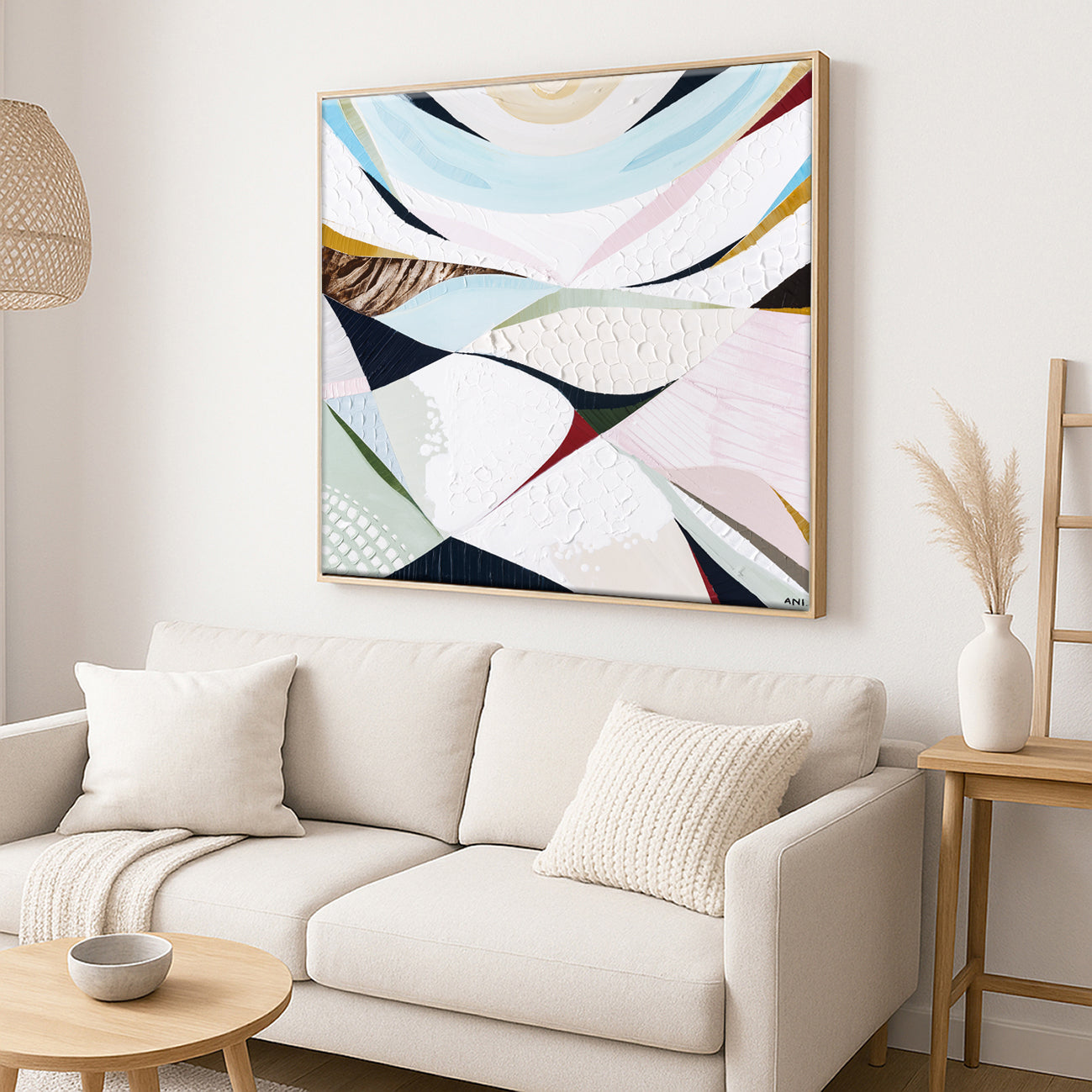 Abstract coastal artwork inspired by Noosa National Park by Australian artist Ani Ipradjian. Features ocean blues, natural textures, and flowing shapes reflecting the Noosa National Park Coastal Walk, Sunshine Beach cliffs, and Queensland’s Sunshine Coast landscape. Ideal for collectors of Australian coastal art, nature wall art, and Noosa-inspired prints and painting