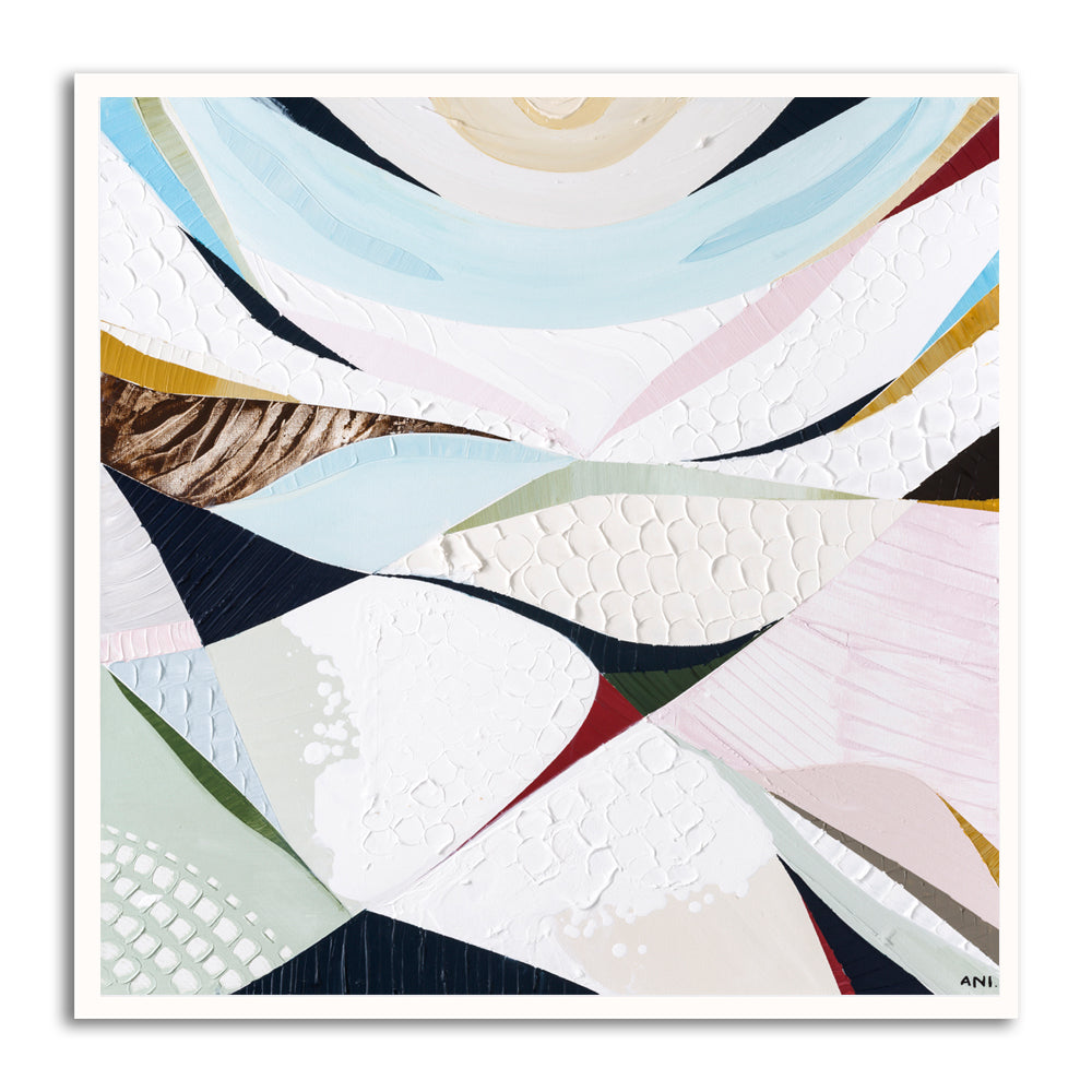 Abstract coastal artwork inspired by Noosa National Park by Australian artist Ani Ipradjian. Features ocean blues, natural textures, and flowing shapes reflecting the Noosa National Park Coastal Walk, Sunshine Beach cliffs, and Queensland’s Sunshine Coast landscape. Ideal for collectors of Australian coastal art, nature wall art, and Noosa-inspired prints and painting