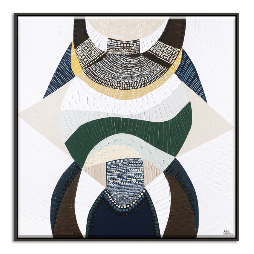 Outback by the Sea original abstract painting by Australian artist Ani Ipradjian, blending Australian Outback landscape and coastal art with earthy browns, mustard, deep blues and metallic gold. Contemporary textured Australian artwork for collectors and modern interiors.