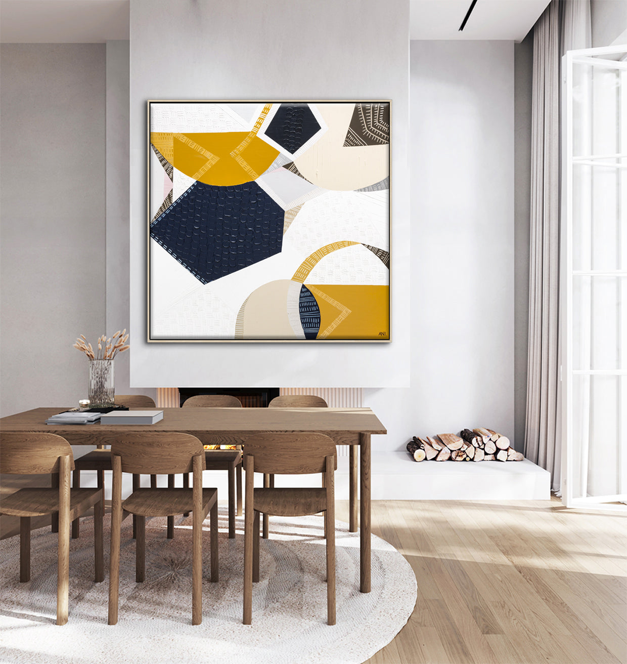 Outback Adventures 2 by Melbourne-based Australian artist Ani Ipradjian — bold abstract Australian Outback landscape painting and print featuring earthy mustard tones, ocean blues, and textured layers inspired by Ani’s cross-country journey from Melbourne to Perth. Captures the vast desert plains, rugged terrain, and natural coastal beauty of Australia. Ideal for art collectors, interior designers, home decorators, and lovers of contemporary Australian landscape art. Available as original artwork and fine a