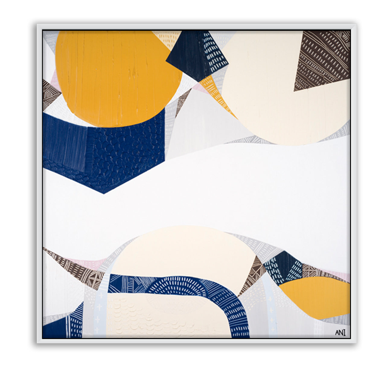 "Outback Australia Sunset print by Ani Ipradjian. Abstract Australian landscape art combining outback gold tones and ocean blues. Perfect for collectors of modern Australian prints and overseas art buyers."