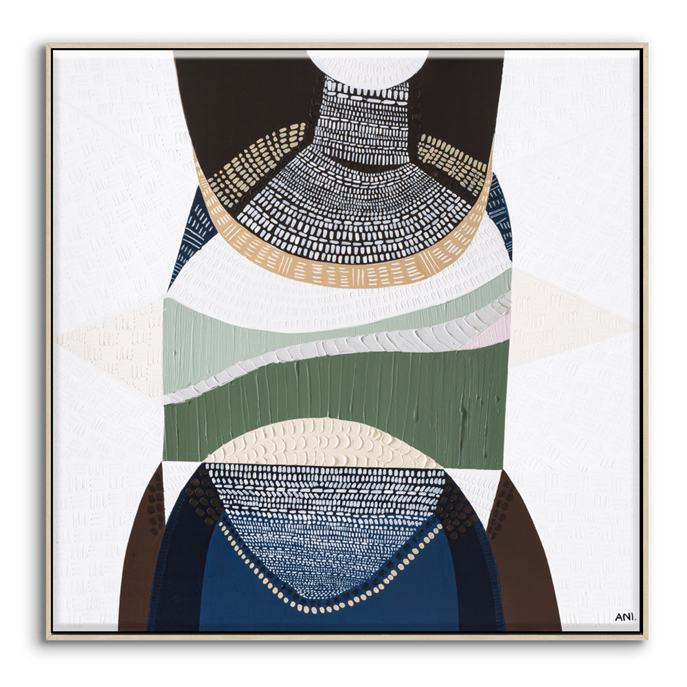 Outback by the Sea by Ani Ipradjian, abstract Australian landscape artwork blending golden outback tones with deep coastal blues, inspired by Australia’s land, sea, and cultural heritage, contemporary wall art.