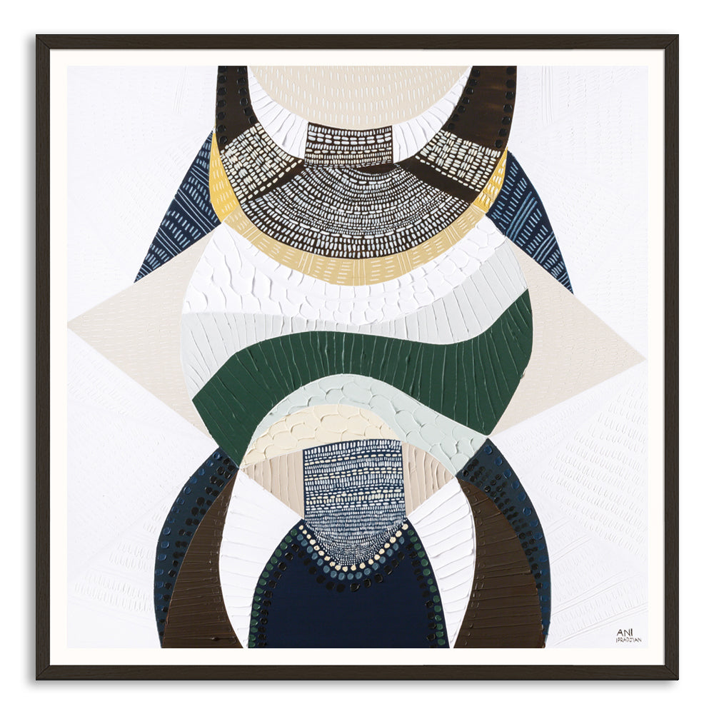 Outback by the Sea original abstract painting by Australian artist Ani Ipradjian, blending Australian Outback landscape and coastal art with earthy browns, mustard, deep blues and metallic gold. Contemporary textured Australian artwork for collectors and modern interiors.