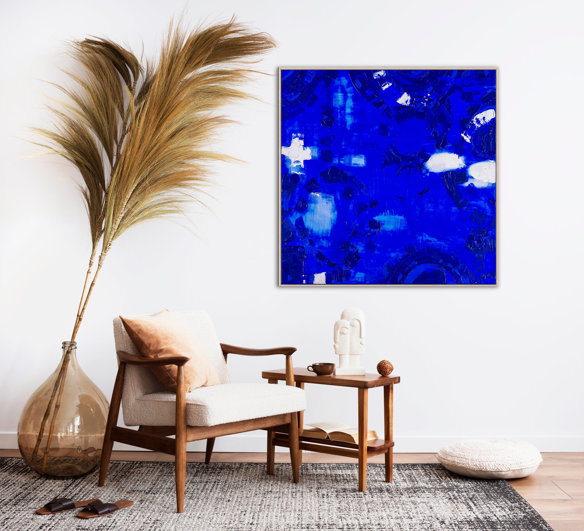 “Peninsula Life” coastal print by Ani Ipradjian – abstract artwork inspired by Victoria’s Mornington Peninsula, featuring ocean blues and soft cliffside textures.