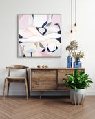 "Pink Lake Essence 1 print by Australian artist Ani Ipradjian – abstract art inspired by Pink Lake in Esperance, Western Australia. Features vivid pink and ocean blue tones. Ideal for coastal decor, landscape art collectors, and international art lovers."